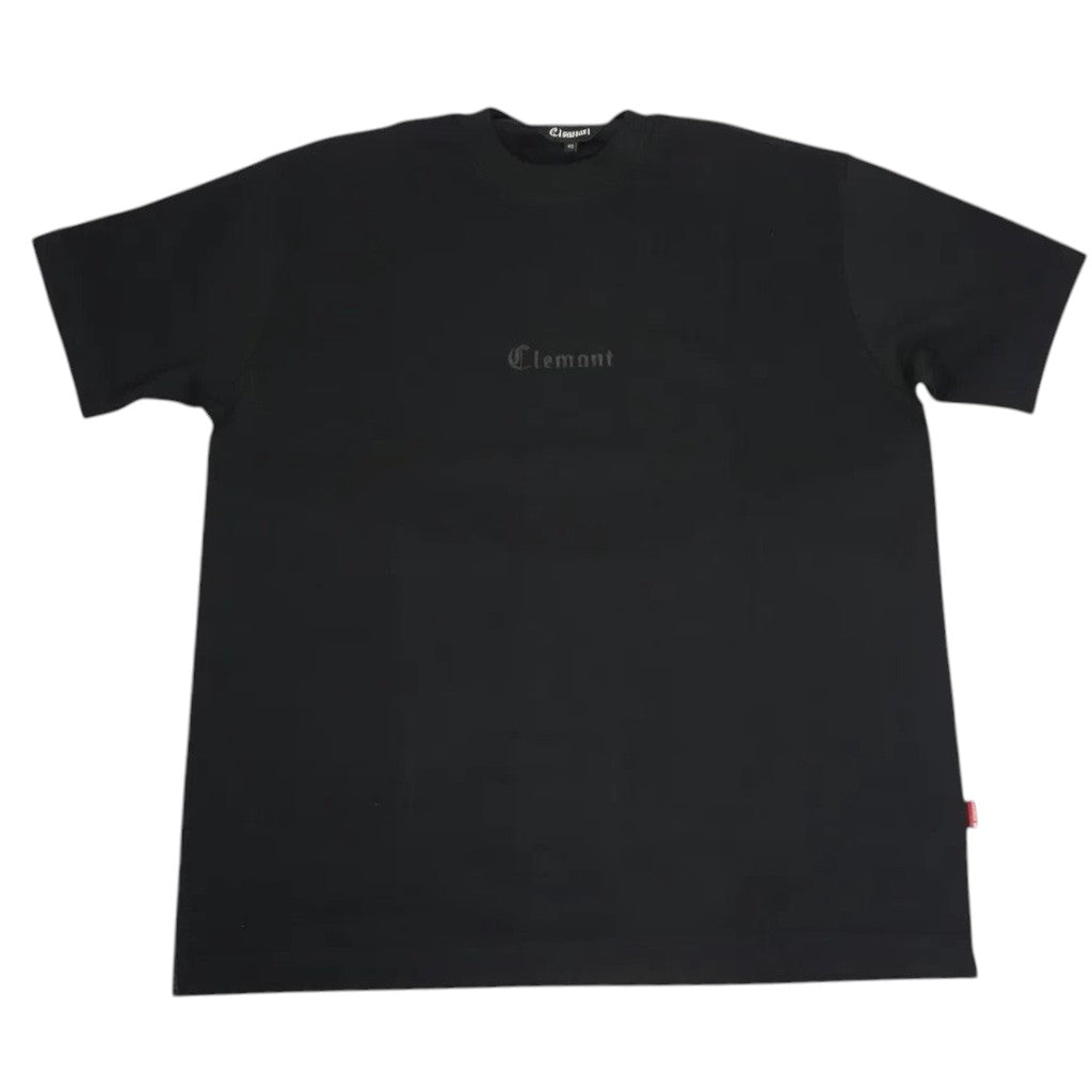 Vallmountbotique black cotton oversized graphic t-shirt with a subtle monochromatic print and Clement logo.