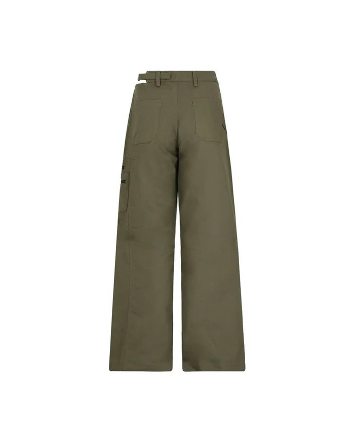 vallmountbotique olive green wide-leg cargo pants with cut-out detail and silver buckle.