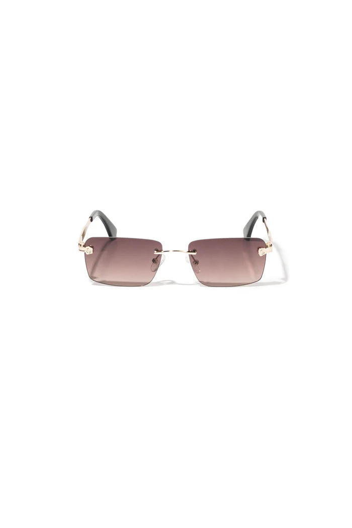 Rimless Square Sunglasses With Embellished Temple