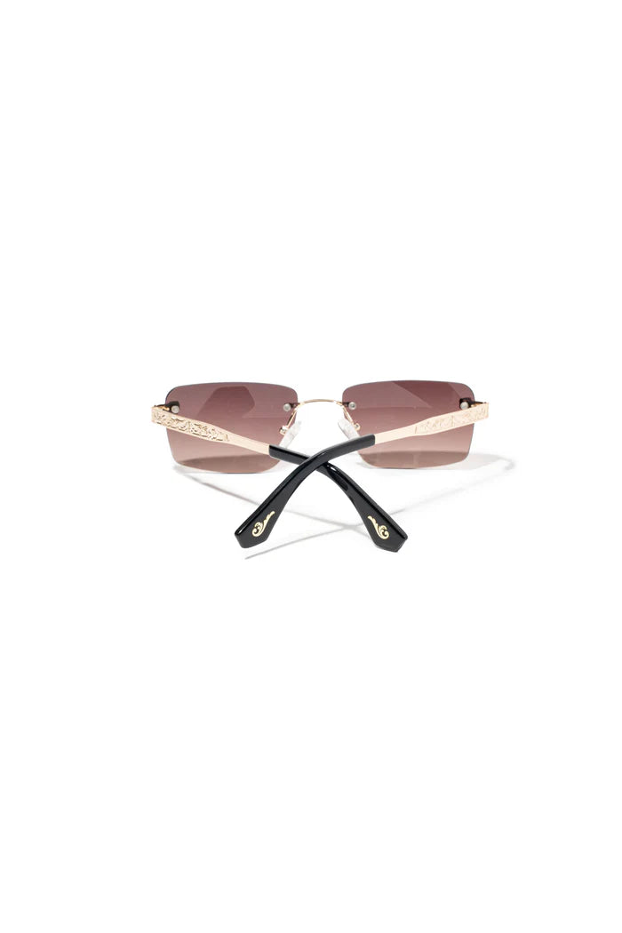 Rimless Square Sunglasses With Embellished Temple
