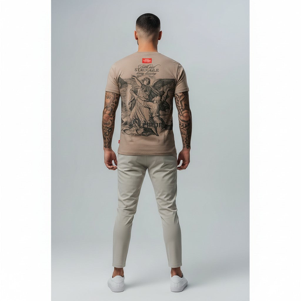 vallmountbotique men's beige slim-fit trousers with a clean design and ankle-length cut.