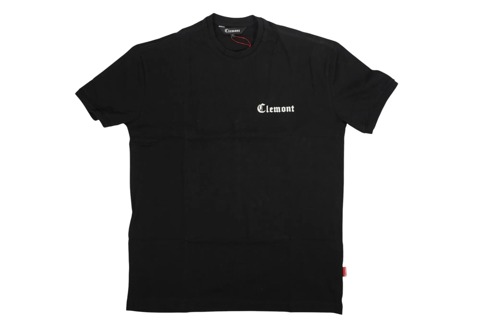 vallmountbotique black cotton t-shirt with subtle chest branding and a large graphic rose with barbed wire on the back.