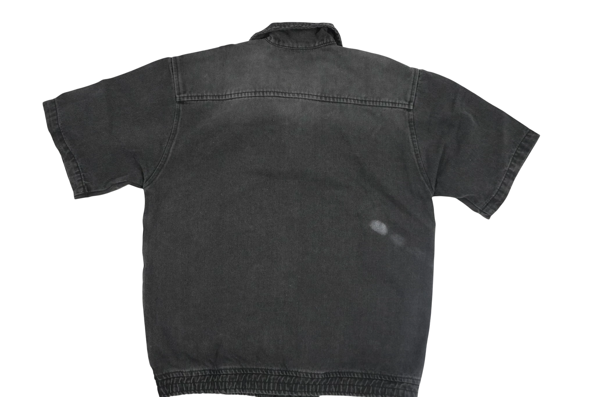 Vallmountbotique charcoal wash short sleeve denim work shirt with a classic collar and relaxed fit.