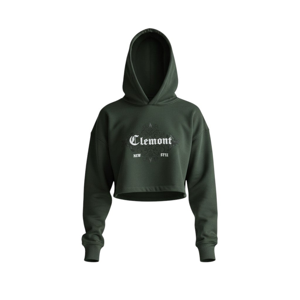 Vallmountbotique dark green cropped graphic hoodie with
