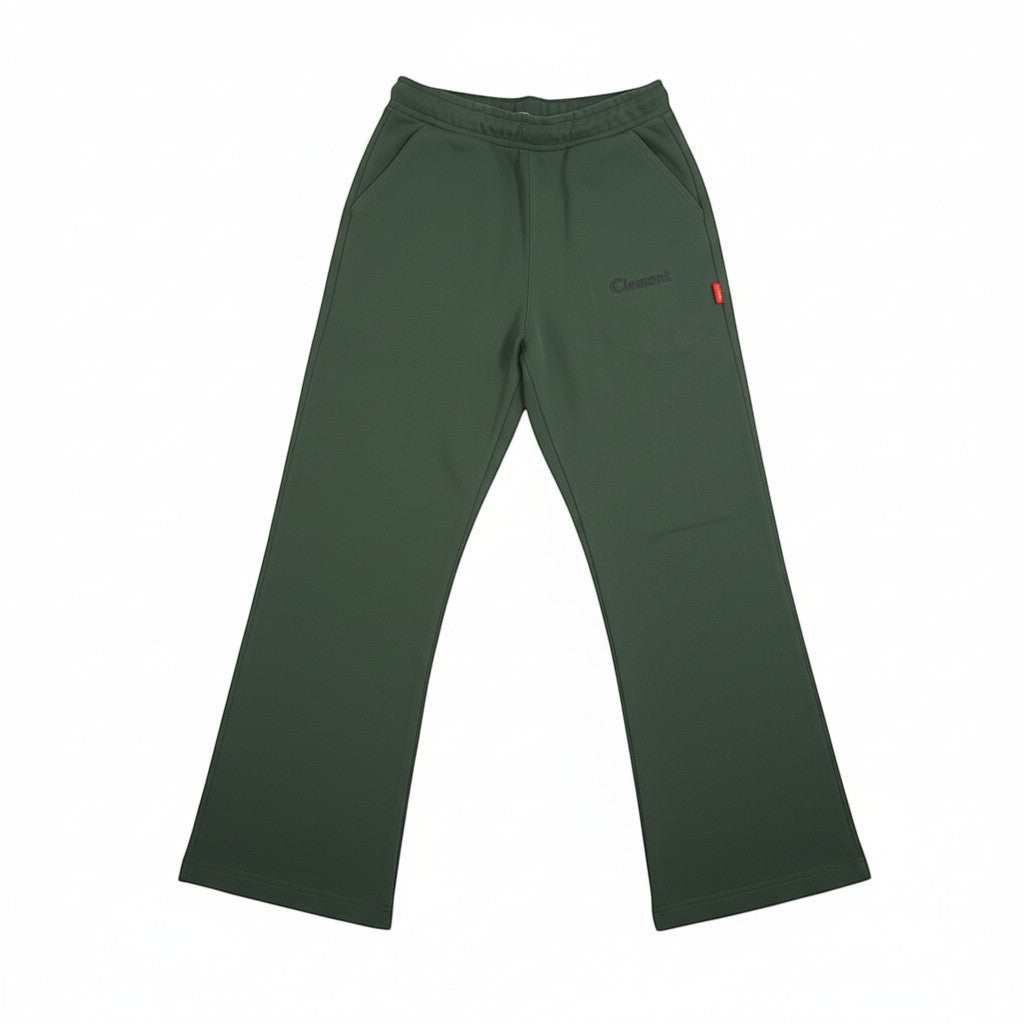 Vallmountbotique olive green relaxed fit sweatpants with embroidered logo and side pockets.