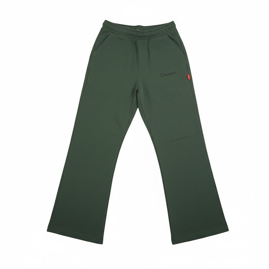 Vallmountbotique olive green relaxed fit sweatpants with embroidered logo and side pockets.