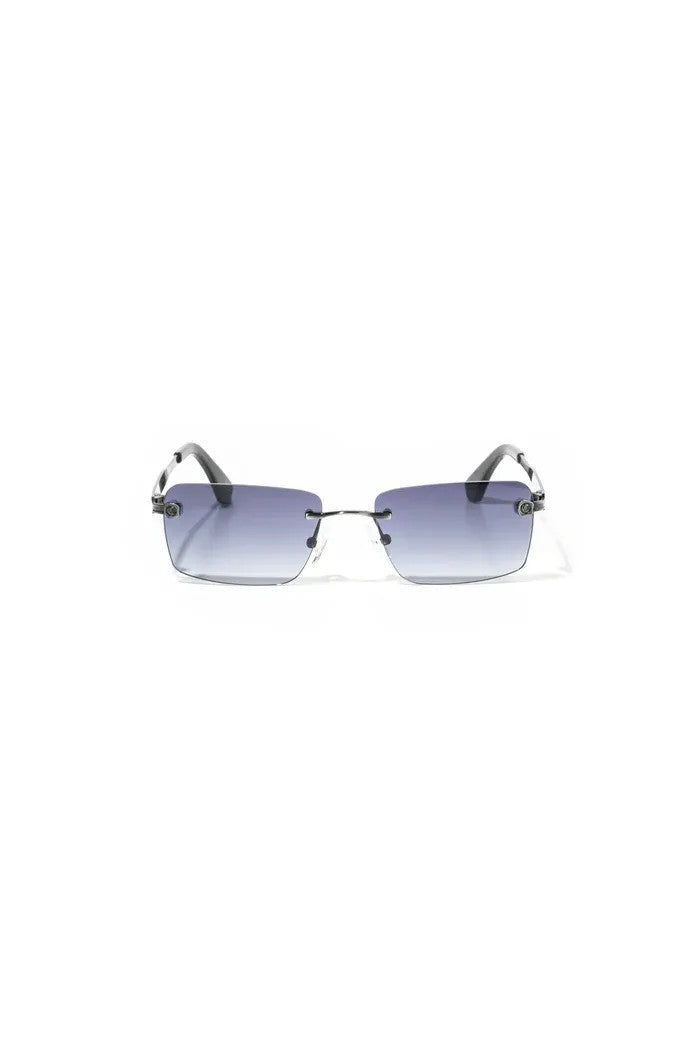 vallmountbotique rimless rectangular sunglasses with gradient blue lenses and silver-tone temple detailing.