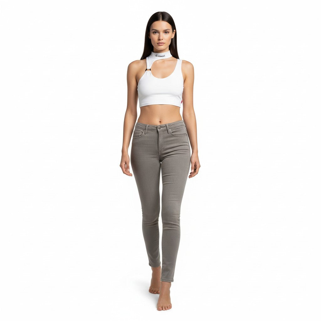 vallmountbotique white athletic cut-out tank top with metal ring accent and olive green wide leg sweatpants set.